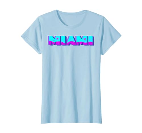 Miami - Florida Vaperwave Synthwave 80s Style Retro Design T-Shirt, Women, Baby Blue, 3X-Large