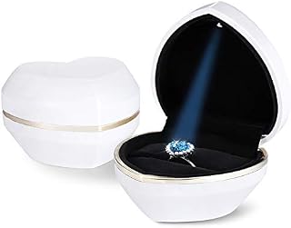 Velvet Ring Box With LED Light Heart Shape Ring Gift Box Display Case for Wedding Engagement Creative LED Jewelry Box White