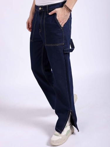 Image of The Indian Garage Co Men Baggy Solid Mid-Rise Stretchable Jeans
