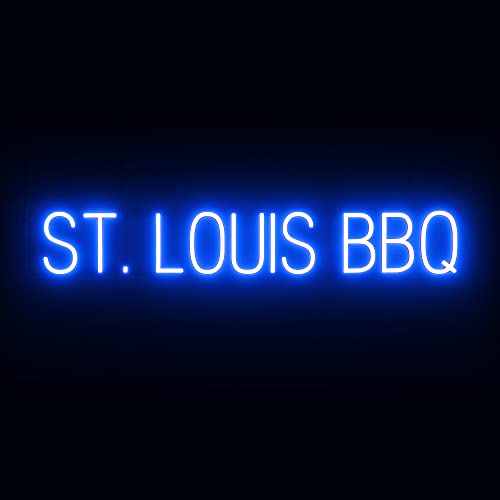 Image of SpellBrite LED Neon ST. LOUIS BBQ Sign for Business - Blue, 41 inch x 6 inch | Ultra-Bright Click-Together Signage for Restaurants, with Visibility from 500 Feet - 8 Animations, 6 Brightness Levels