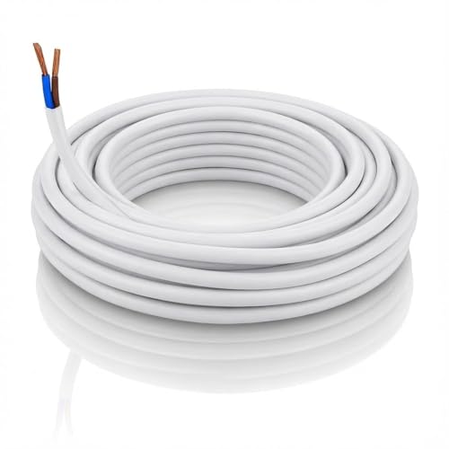 LampStation 2 Core 0.75mm 240V White Round Flex Cable 3182Y - Flexible PVC Stranded Copper Wire for Lamps, Lighting & Small Appliances - BASEC Approved - 2 Metres