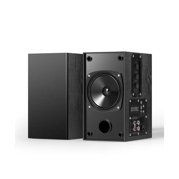 BT-04 4 Inch Woofer Wood Enclosure Bookshelf Speakers – Powerful 30W Stereo Sound for PC, TV, Gaming, and Music – 3.5mm-RCA Input, Wall Mounted – Black