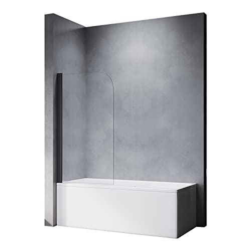 SONNI Mampara Bañera Negra Abatible 180°NANO Cristal Templado 80x140cm, con Perfil Negro