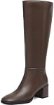 Bottes hautes pour genou féminin - Bureau & Date Boots en cuir de nuit - Bottes rondes étanches aux intempéries, Bottes de confort de talon de bloc, Botte à fermeture éclair côté facile pour l'hiver d'automne