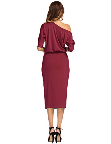GRACE KARIN Women's Hips-Wrapped Long Sleeve Party Midi Dress Size L Wine