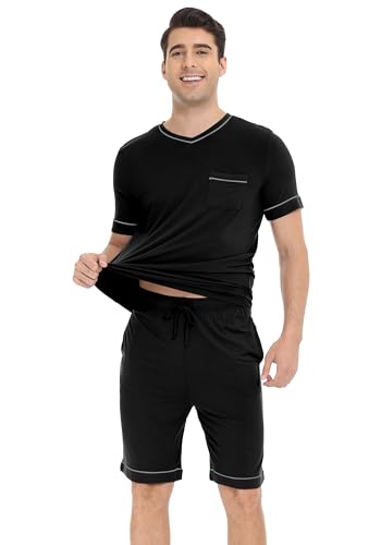 WiWi Viscose from Bamboo Loose Comfy Pajamas Set for Men Soft Summer Short Sleeve Sleepwear S-XXL2