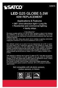 Miniatura 4 de SATCO S29878 - Bombilla LED G25 de 5.5 W y 120 voltios transparente base media E26 2700 K 500 lúmenes cumple con California que reemplaza a S9878 (6