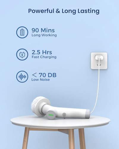 Image of Electric Spin Scrubber, VEWIOR Cordless Shower Cleaning Brush for Bathroom, Power Scrubber with 2 Adjustable Speeds and 3 Replaceable Brush Heads for Floor Bathroom Kitchen Window