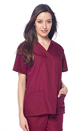 Dagacci Medical Uniform Women and Men Scrubs Shirts Medical Scrubs Top Small Burgundy