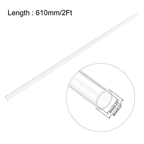 Image of uxcell Clear Rigid Tubing 6mm(1 /4'') ID x 8mm(5 /16'') OD x 2Ft Length Round Plastic Polycarbonate Tube