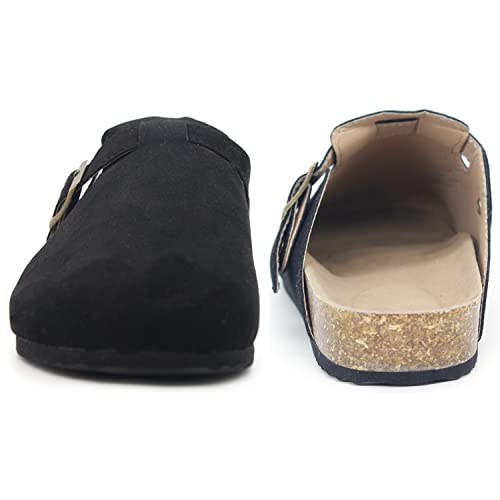 Folhaoth Womens Mens Boston Clogs Dupes Suede Cork Footbed Sandals With Arch Support And Adjustable Buckle Non Slip Waterproof Cork Footbed Slippers Mules For Unisex Black #TOP1