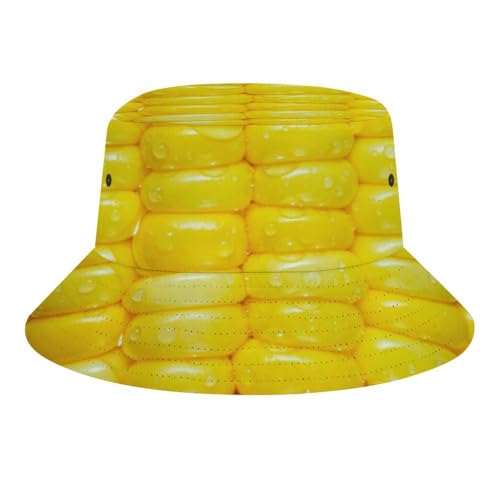 Image of Food Golden Corn Bucket Hats Unisex Washed Cotton Lightweight Outdoor Summer Beach Sun Hats Men Women Bucket Hat for Travel