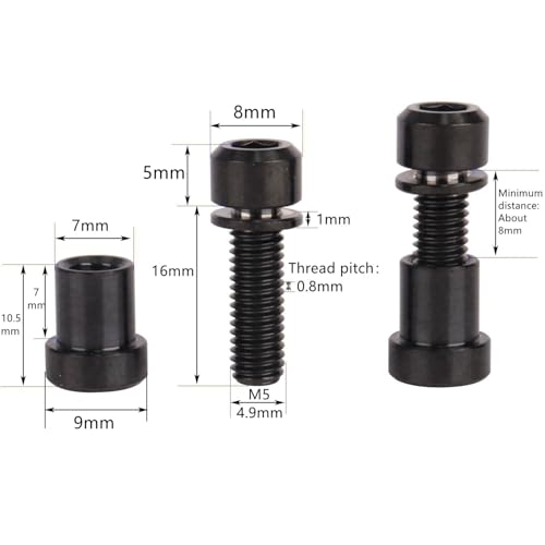 Image of Titanium Bolt M5x16 18 20mm with Washer Steerer Clamp Nut for Bicycle Stem Front Forking Lock Pack of 2 (Black, M5x16mm)