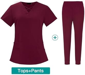 BDNXTV Scrubs for Women Set Fall Medical Uniform Stretch V-Neck Scrub Top Jogger Pant with Pockets