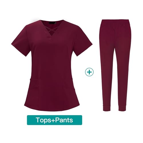 BDNXTV Scrubs for Women Set Fall Medical Uniform Stretch V-Neck Scrub Top Jogger Pant with Pockets