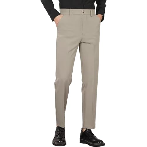 Mens Tapered Dress Stretch Suits Trouser Lightweight Trousers Men Chino Business Pants Dress Classic Flat Fit Pants