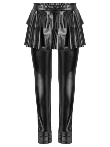 ACSUSS Kids Girls Metallic Ruffle Skirted Leggings Shiny Culottes Pants Stretchy Tights Sparkly Footless Pantskirt4