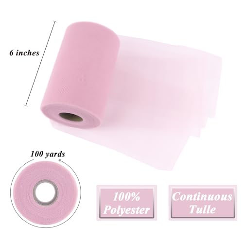 Image of Pink Tulle Fabric Roll 6 Inch x 100 Yards Tulle Ribbon
