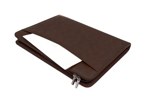 STYLIO Organizador de fichário com zíper (cor nogueira) | Portfólio de couro sintético para currícul