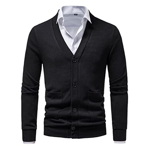 Cardigan pour homme col en V noir XXL : tricot fin casual et solide