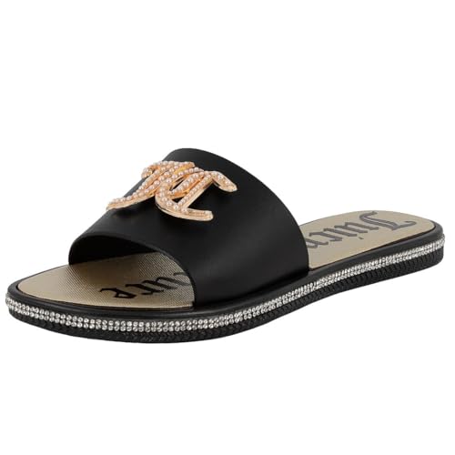 Juicy Couture Women's Slide Sandals - Glitter Bling Open Toe Sparkle Flats - Dressy Summer Casual Footwear