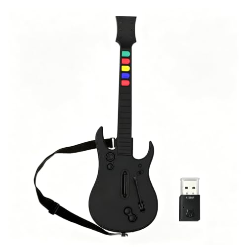 NBCP Guitar Hero Controller PC, Wireless PS3 /PC Guitar Hero Guitar with Dongle for Clone Hero, Guitar Hero 3/4/5 Rock Band 1/2 Games Black