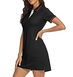 YSENTO Women Tennis Dress Short Sleeve UPF 50+ Activewear Athletic Polo Golf Dresses Black Size M