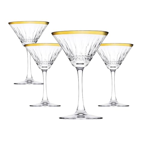 Pasabahce Vintage Golden Touch Martini Glasses Set of 4, Cocktail Cups 7.25 Oz, Vintage Coupe Glasses,Elegant Cocktail Glasses, Perfect For Parties, Gifts, Housewarming, Weddings, Aniversary