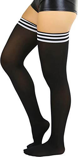 Image of ToBeInStyle Women's Modern Thin Tripple Striped Opaque Thigh High Stocking