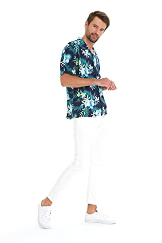 Image of Family Matching Hawaiian Clothes, Orchid Breeze Navy | Lightweight 100% rayon • Family matching outfits • Beach vacations • Luaus • Cruises • Family photos