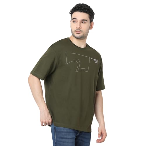 Image of Spykar Men's Oversized Round Neck Half Sleeve Solid Casual T-Shirt