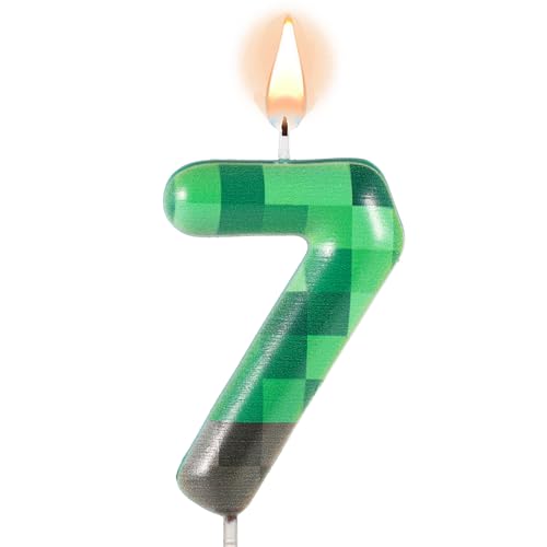 Lasuroa Green Number 7 Pixel Dynamite TNT Cake Toppers for Birthday Candle Wedding Baby Shower Video Game Party Supplies Decoration