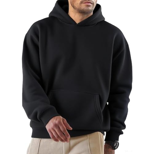 PINSPARK Hoodies Herren Freizeit Langarm Kapuzenpullover Herbst Jogging Sweatshirt Atmungsaktiv Fitness Pullover Männer Trekking Train Hoodies Schwarz l