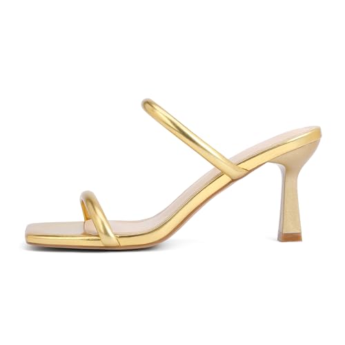 Kitten Heels for Women Two Strap Mules Mid Square Open Toe Slip On Heeled Sandals2