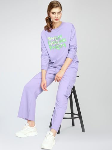 Image of ZEYO Women's Cotton Track Suit Typography Printed Sweatshirt Co-ords Set 5824