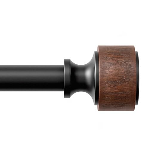 Wood Curtain Rods for Windows 66 to 120 Inch, 1” Diameter Adjustable Curtain Rod with Imitation Wood Grain Finials, Decorative Heavy Duty Drapery Rod Set, Indoor/Outdoor Modern Curtains Rods, 30-120”
