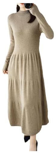 Women Autumn Winter 100% Wool Knitted Sweater Dresses Girls O-Neck Long Dresses