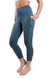 Yogalicious High Waist Squat Proof Yoga Capri Leggings with Pockets for Women - Ocean Silk with Pocket - XS