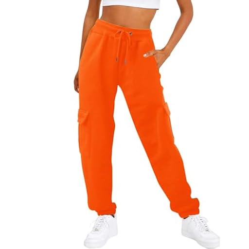 Generisch Pantalones cargo para mujer, holgados Y2K, multibolsillos, cintura alta, elásticos, para senderismo, deporte, con tobillos elásticos, pantalones holgados, pantalones de trabajo, naranja, S | Ya disponible en tu tienda friki favorita! En mundofriki.es!