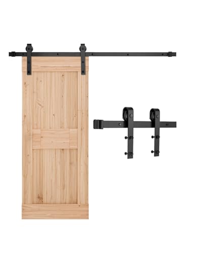 VEVOR Kit de Herrajes para Puerta Corrediza de Granero de Acero al Carbono Riel de 1,5 m para Una Sola Puerta Ancho Máximo de 76,2 cm Espesor de 34,92-44,45 mm Carga de 150 kg para Hogar, Negro