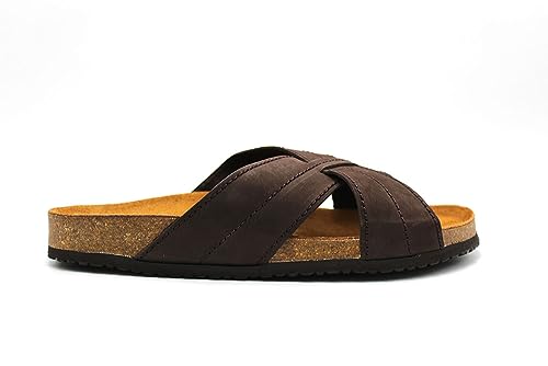 Casual Sandalia de tiras de piel para Hombre, Marrón, Talla 47