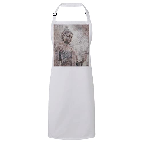Tablier cuisine blanc bouddha debout pour préparer vos recettes asiatiques et repas zen