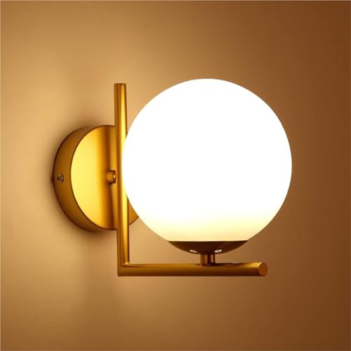Modern Gold Wall Sconce with White Glass Globe Shade, Minimalist