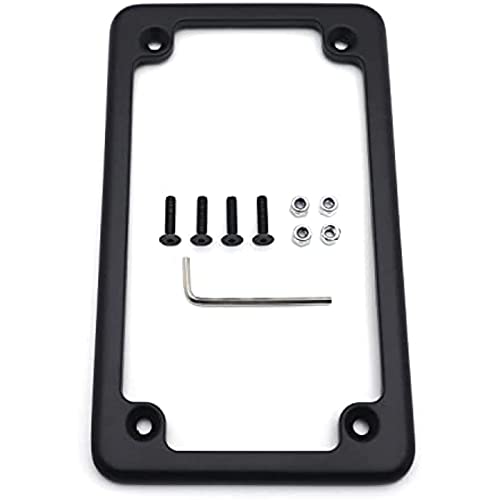 Image of Motorcycle License Plate Frames, Flat Bracket Tag Holder 7 Inches x 4 Inches, Universal Chrome License Plate Frame Exterior Accessories,Black