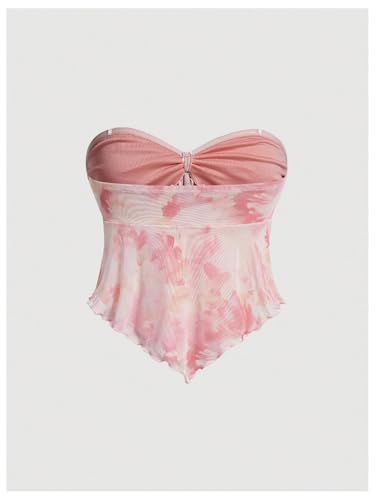 Floerns Girl's Tie Dye Sleeveless Bandeau Mesh Bowknot Hanky Hem Boho Tube Top2