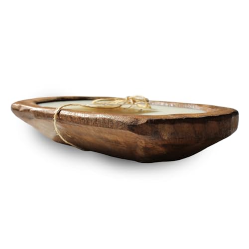 Image of McCall's Candles | Citronella Mint | Rustic Wooden Bread Bowl Candle | Multi-Wick | USA-Poured Wax | Outdoor-Ready | Reusable Hand-Carved Bowl