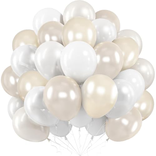 Ballons Blanc Nacré, 60 Pièces Ballon en Latex Blanc Beige, 12 Pouces Blancs Ballons Baudruche,...