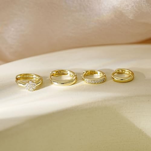 Image of 4Pairs Statement Gold Hoop Earrings for Women Trendy,Surgical Steel Gold Plated Hoop Hypoallergenic Earrings Set,Titanium Hoops Earring Stacks,CZ Cartilage Huggie Hoops Earring Gifts for Girlfriend