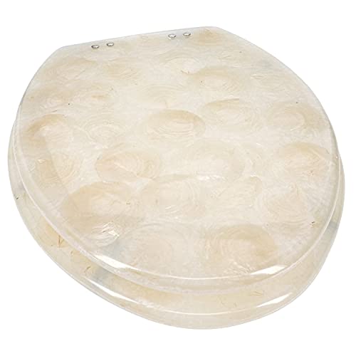 Ginsey Oyster Shell Deluxe Decorative Toilet Seat For Stylish Bathroom Décor, Off-White, Elongated Slow Close Hinges, No Slam Toilet Seat #TOP4