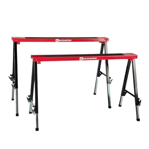Werkzeugkönig 2 Stück Arbeitsbock extra breit 100cm Auflage - höhenverstellbar 65-91 cm - zusammenklappbar - bis 250 kg belastbar